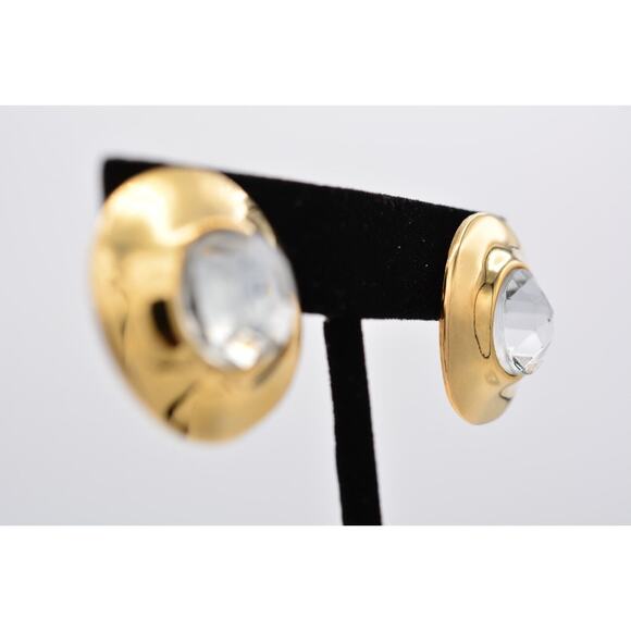 Givenchy Vintage Earrings Lucite Clear Crystal Gold Chunky Signed 1980s BinAO - Picture 5 of 12